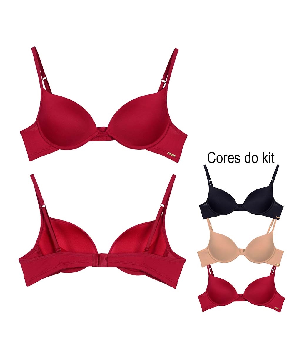 KIT 03 Sutiãs Push Up bojo soft e alças finas 2Rios Lingerie