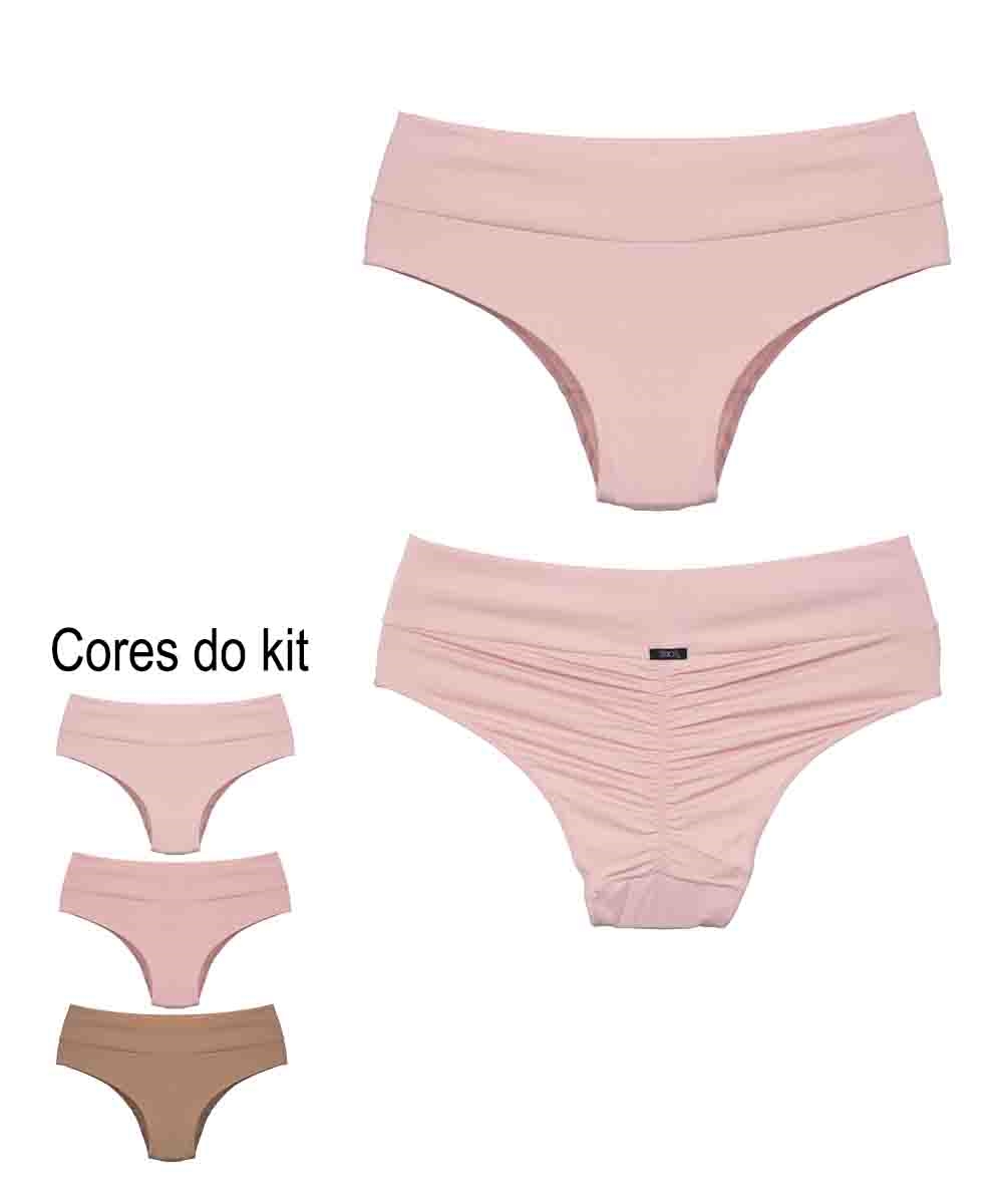 KIT peças Calcinha Plus Size em microfibra cós duplo e frufru no bumbum Rios Lingerie